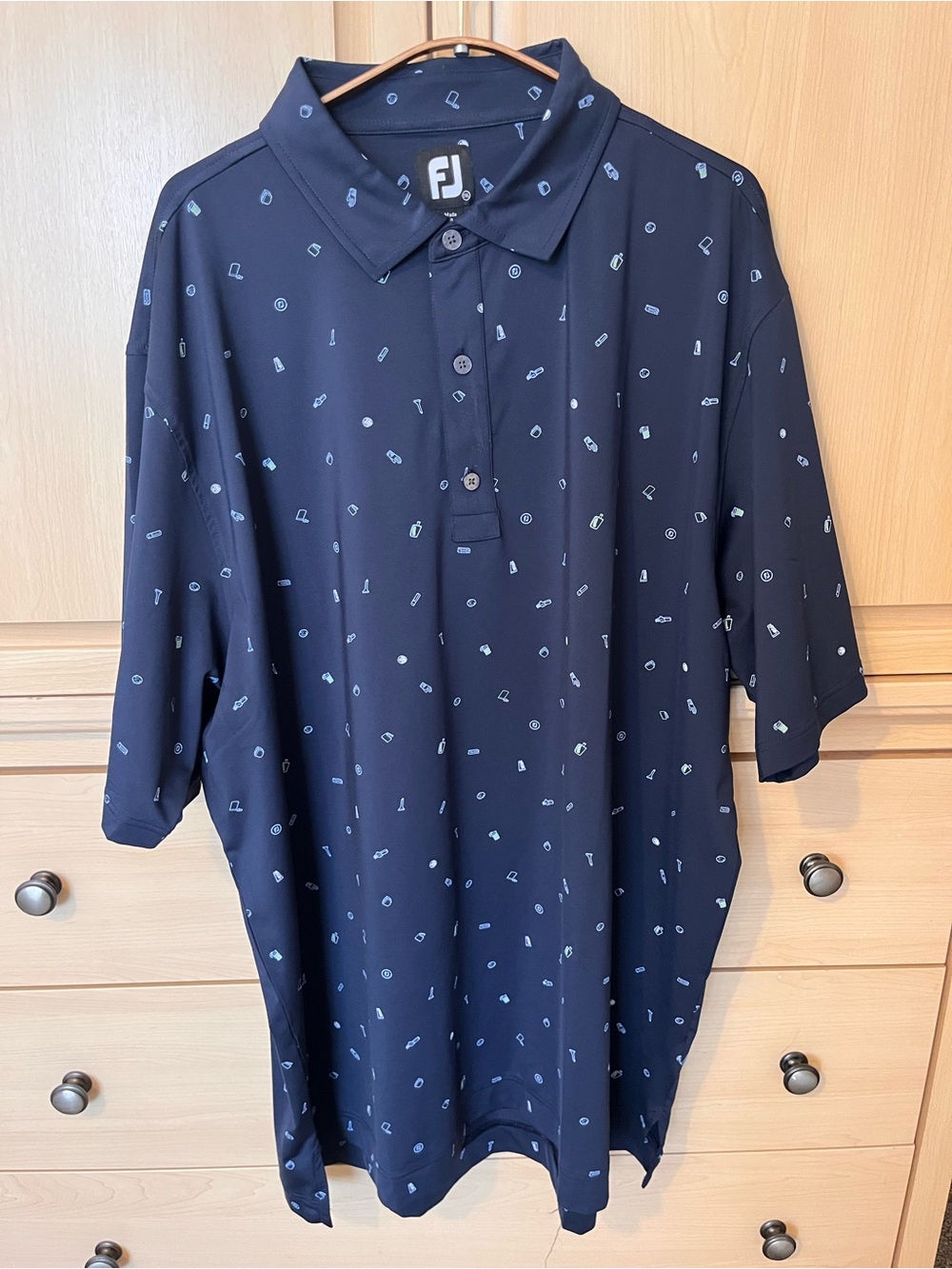 Footjoy Golfbag Doodle Print Lisle Self Collar Golf Polo Shirt Mens XXL
